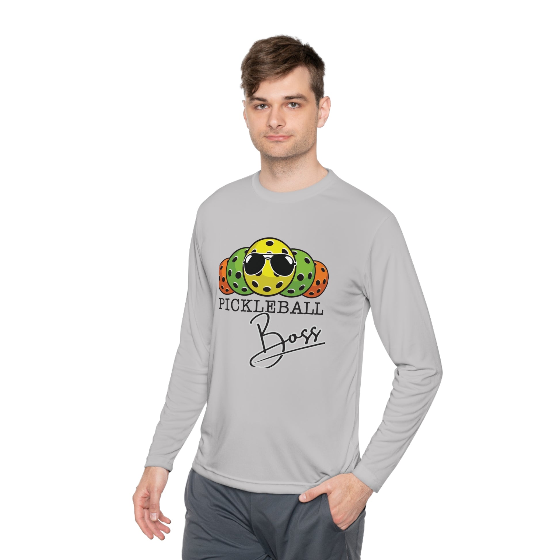 "Pickleball Boss" Unisex Lightweight Long Sleeve Tee, made from 100% moisture-wicking polyester
