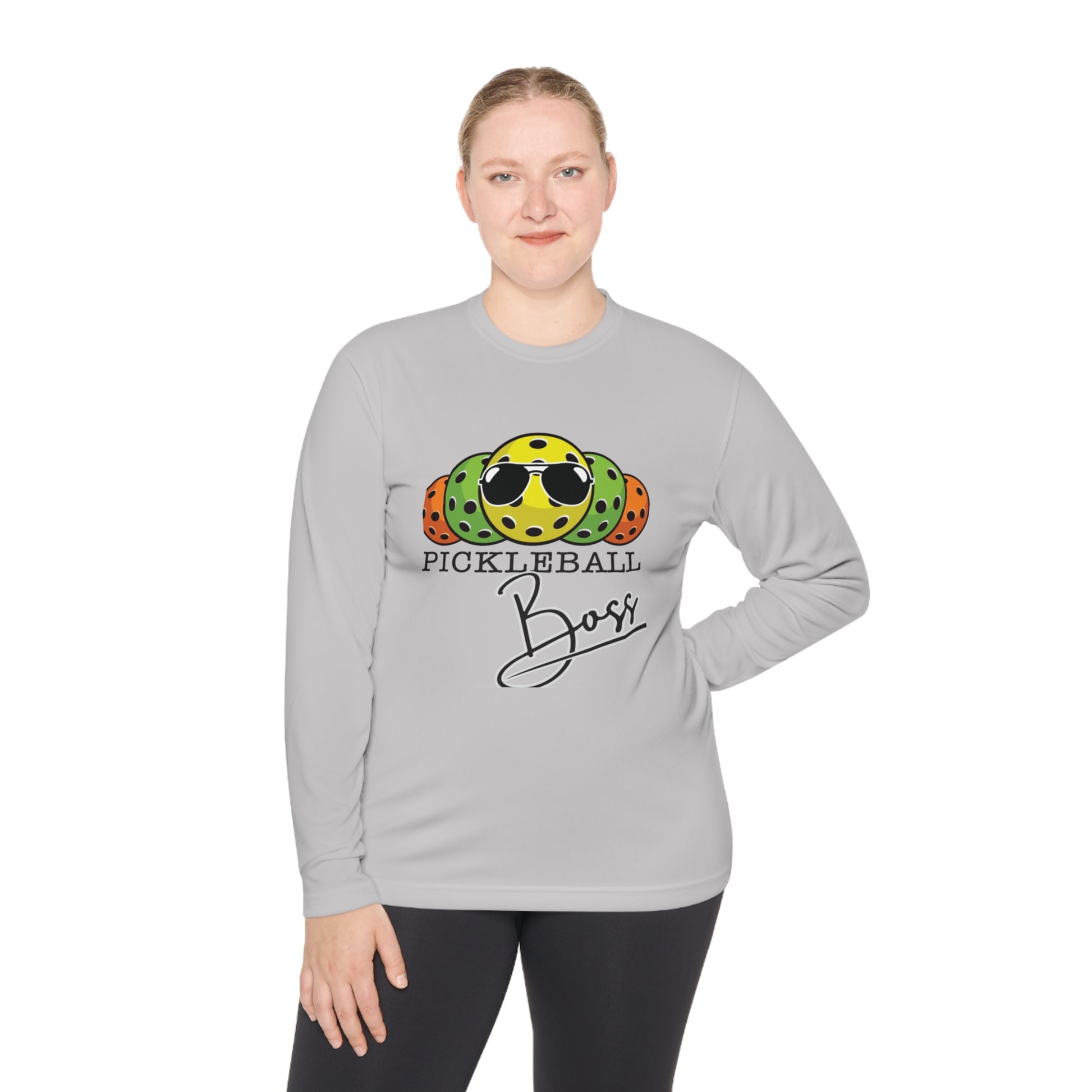 "Pickleball Boss" Unisex Lightweight Long Sleeve Tee, made from 100% moisture-wicking polyester