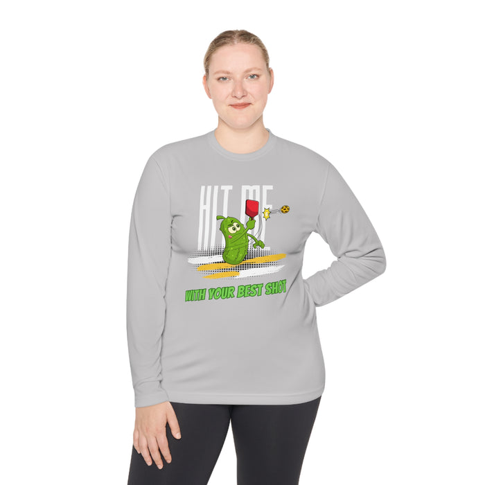 Funny Pickleball T-Shirt, Unisex Lightweight Long Sleeve Tee - Hit Me With Your Best Shot