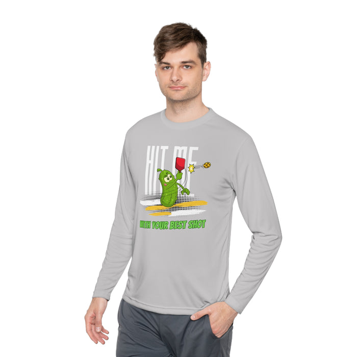 Funny Pickleball T-Shirt, Unisex Lightweight Long Sleeve Tee - Hit Me With Your Best Shot