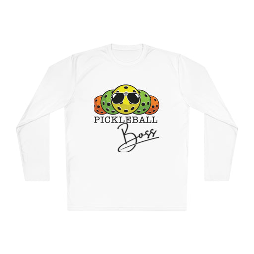 "Pickleball Boss" Unisex Lightweight Long Sleeve Tee, made from 100% moisture-wicking polyester