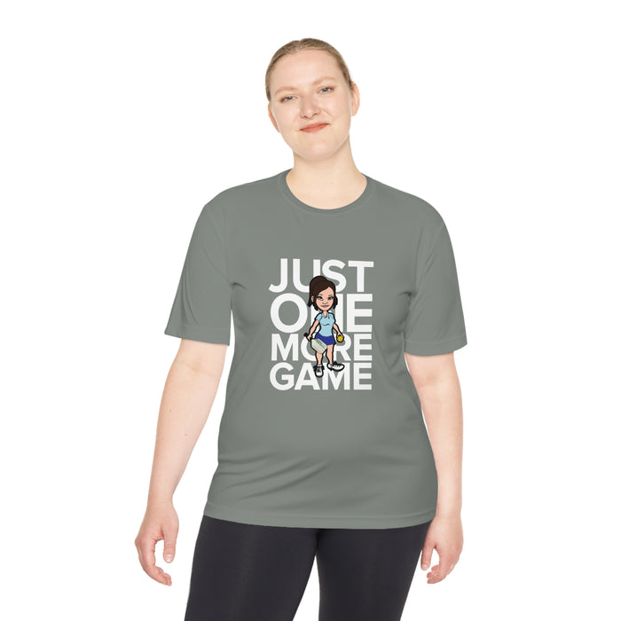 Funny Pickleball T-Shirt, Unisex Moisture Wicking Tee - Just One More Game