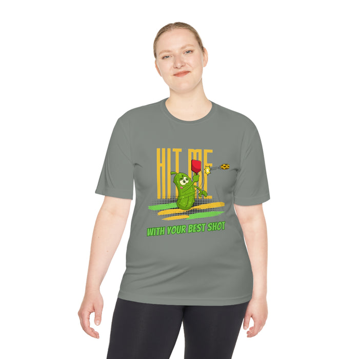 Funny Pickleball T-Shirt, Unisex Moisture Wicking Tee - Hit Me With Your Best Shot