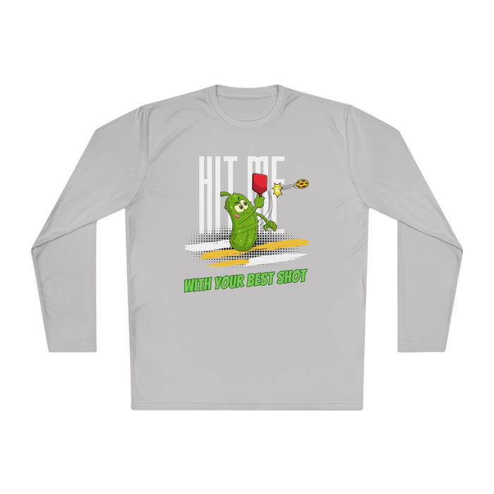 Funny Pickleball T-Shirt, Unisex Lightweight Long Sleeve Tee - Hit Me With Your Best Shot