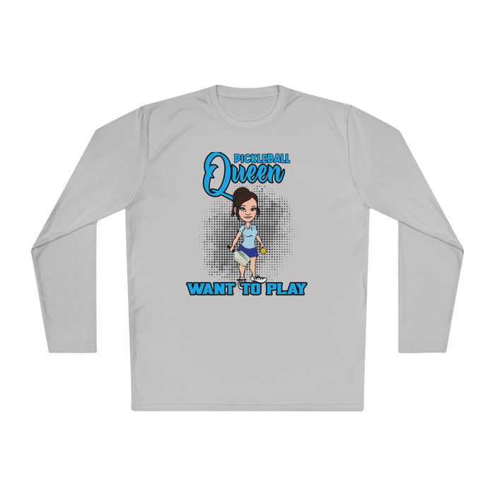 Funny Pickleball T-Shirt, Unisex Lightweight Long Sleeve Tee - Pickleball Queen Want to Play