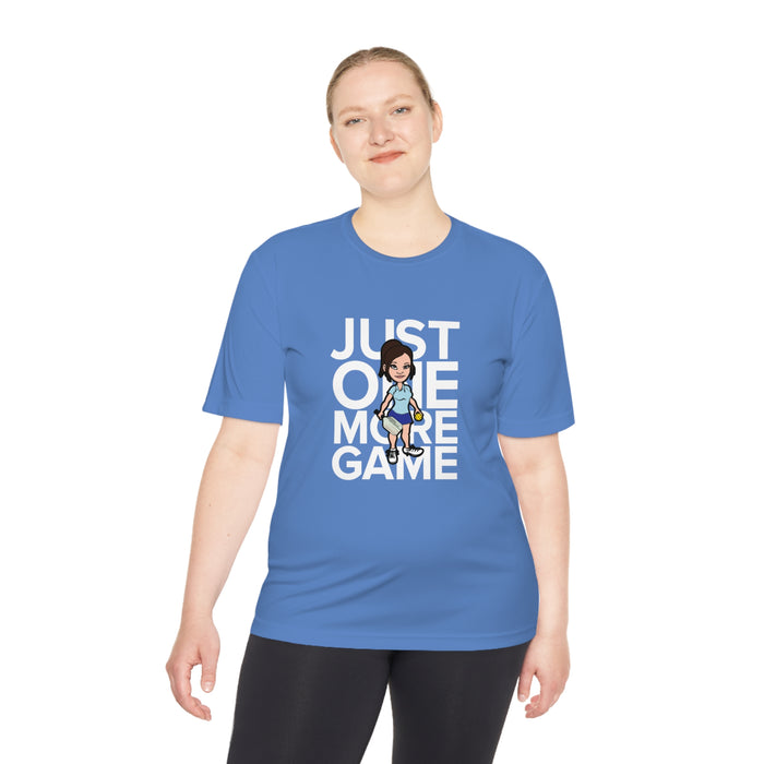 Funny Pickleball T-Shirt, Unisex Moisture Wicking Tee - Just One More Game