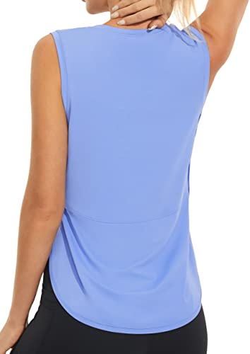 JOYSPELS Ice Silk Workout Tank Tops for Women Cool-Dry Sleeveless Loose Fit Yoga Shirts Athletic Blue