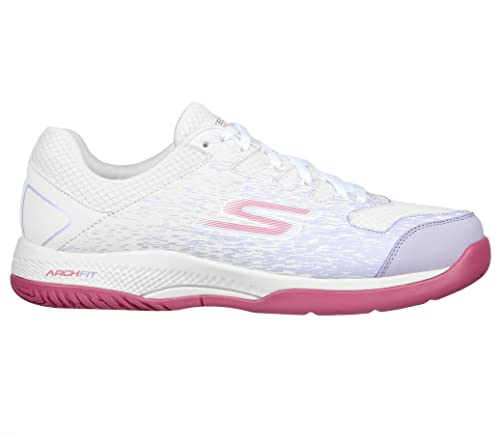 Skechers Women's Viper Court-Athletic Indoor Outdoor Pickleball Shoes with Arch Fit Support Sneakers, White/Lavender, 11