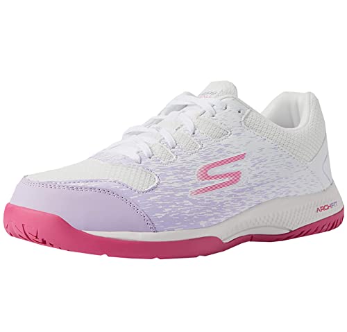 Skechers Women's Viper Court-Athletic Indoor Outdoor Pickleball Shoes with Arch Fit Support Sneakers, White/Lavender, 11