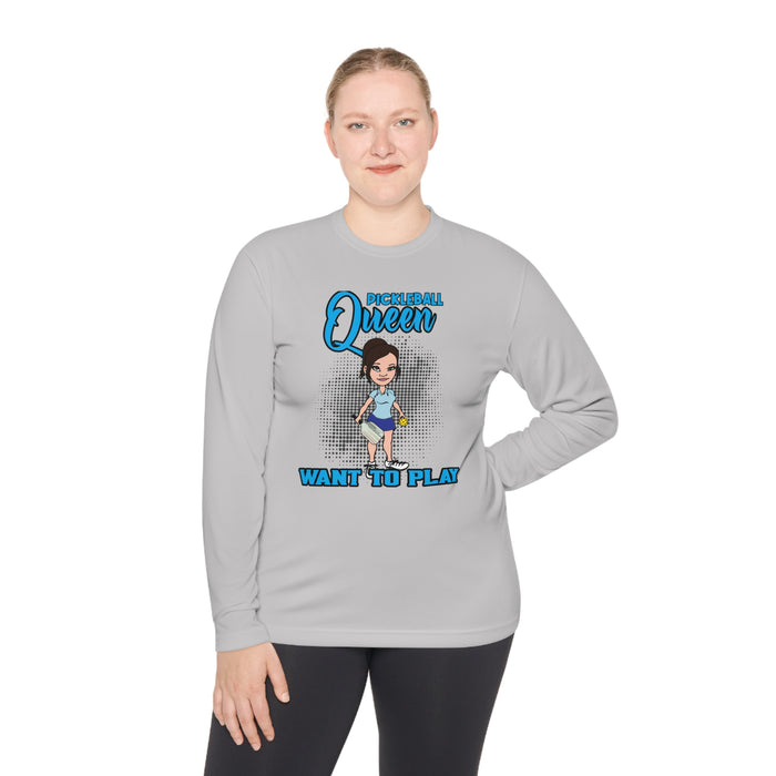 Funny Pickleball T-Shirt, Unisex Lightweight Long Sleeve Tee - Pickleball Queen Want to Play