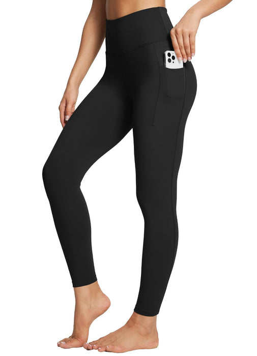 BALEAF Leggings with Pockets for Women Tummy Control Workout High Waisted Athletic Ultra Soft 7/8 Gym Yoga Petite Ankle Pants Black L