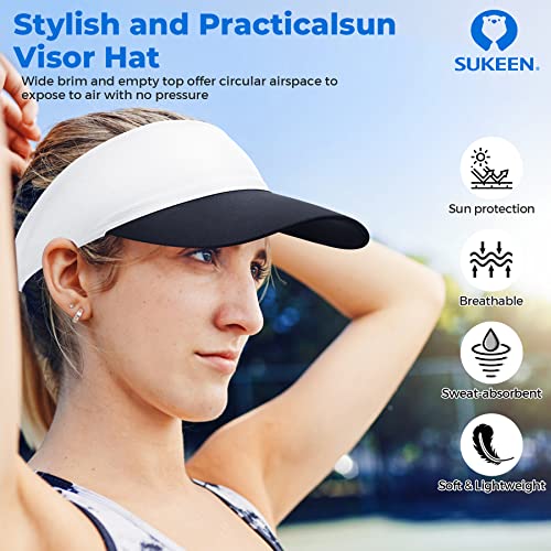 Sukeen Cooling Stretchy Visor Free Size Cool Hat with UV Protection Brim Peak Vizor for Golf,Tennis,Cycling,Running (Black and White)