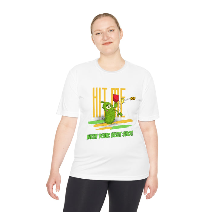 Funny Pickleball T-Shirt, Unisex Moisture Wicking Tee - Hit Me With Your Best Shot