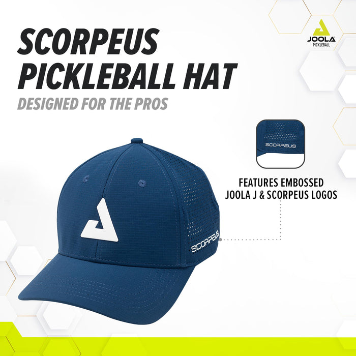 JOOLA Scorpeus Hat - Pickleball Hat for Men & Women - Performance Cap with Adjustable Back Strap - Moisture Wicking Inner Band & Mesh Back Panels - Scorpeus & JOOLA Logos - Navy