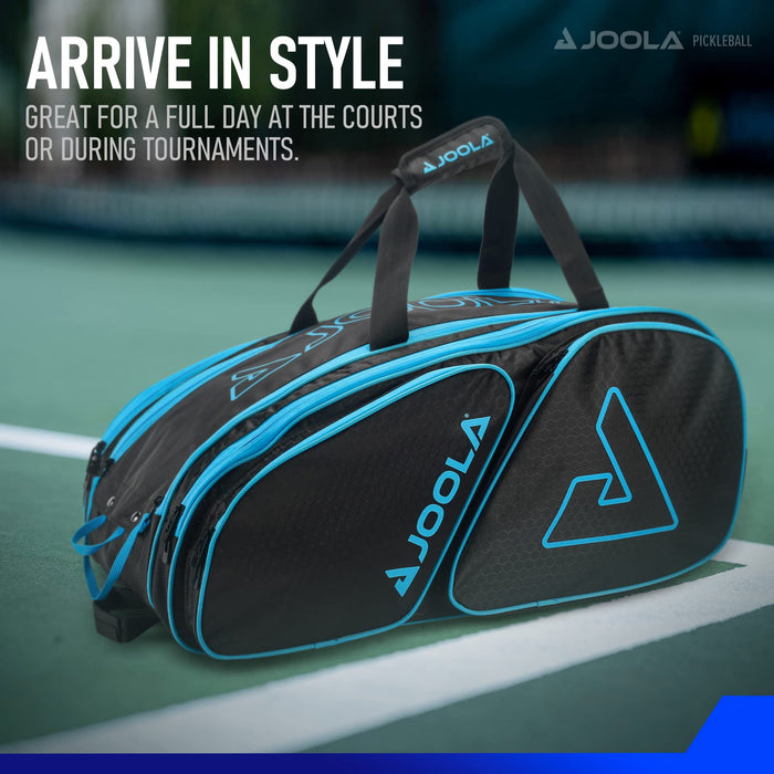 JOOLA Tour Elite Pickleball Bag – Backpack & Duffle Bag for Paddles & Pickleball Accessories – Thermal Insulated Pockets Hold 4+ Paddles - Includes Fence Hook Black/Light Blue